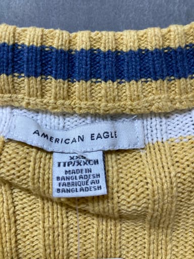 American Eagle Yellow White Stripe Knit Cardigan XSmall