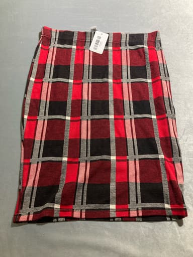 Red Black Plaid Stretch Knit Mini Skirt